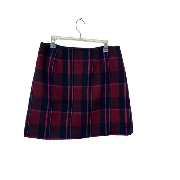 LOFT Plaid Wool Blend Mini Skirt Pink Navy Check Holiday Skirt Size 10 - Picture 3 of 7